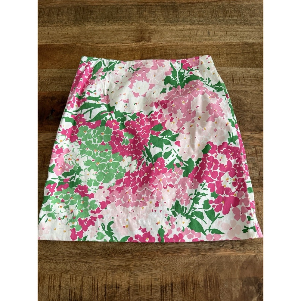 Lauren Ralph Lauren Skirt Womens 8 Floral Pink Green Cotton Stretch